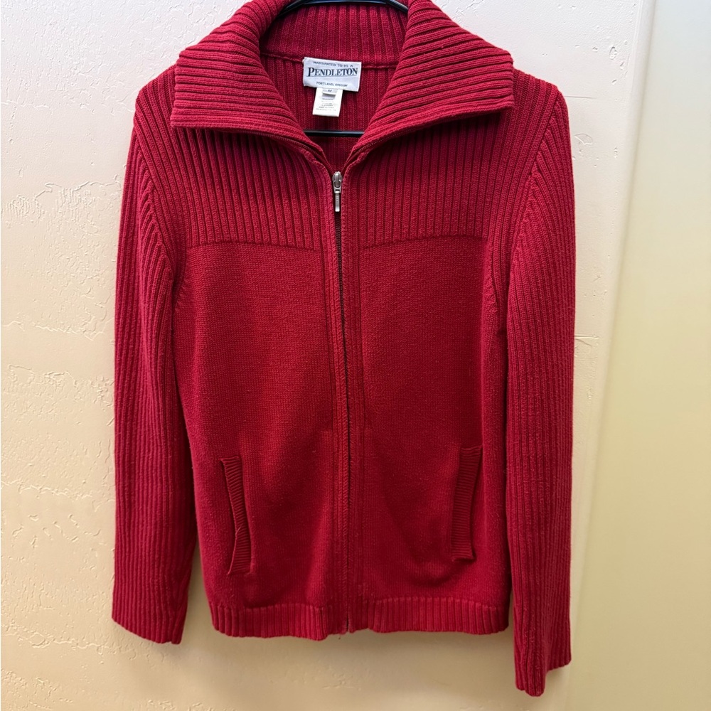 Pendleton Red Zip-Up Cardigan - Size Medium
